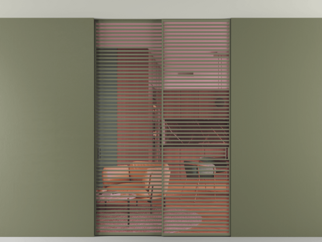 Перегородка Formato внутри проёма скрытое крепление в потолок 2 створки АЛПР 040.07 Алюминий оливковый тёмный Прозрачное розовое стекло, триплекс Цена 22900 Br | Volhovec