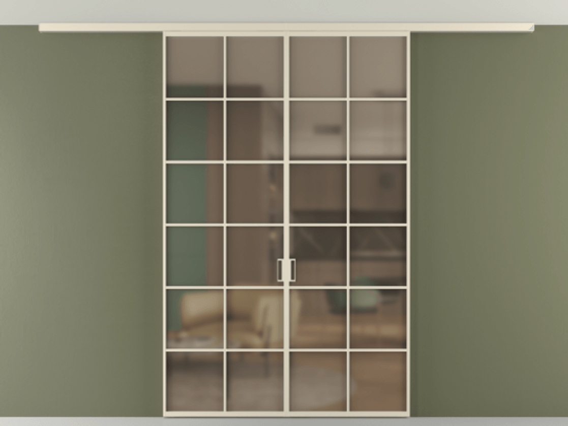 Перегородка Формато вдоль стены на потолок 2 створки АЛПР 040.05 Алюминий бежево-серый Сатинированное бронзовое стекло, триплекс Цена 13100 Br | Volhovec