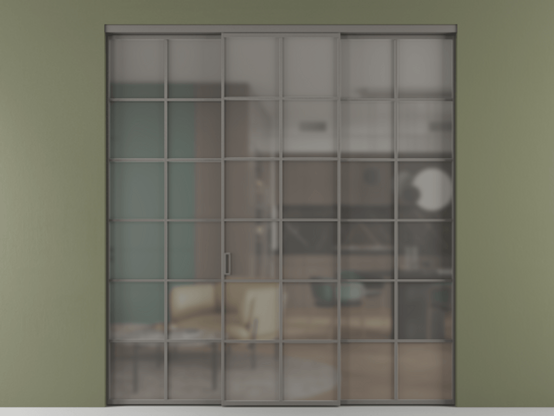 Перегородка Formato внутри проёма 3 створки АЛПР 040.05 Алюминий классический серый Сатинированное серое стекло, триплекс Цена 14290 Br | Volhovec