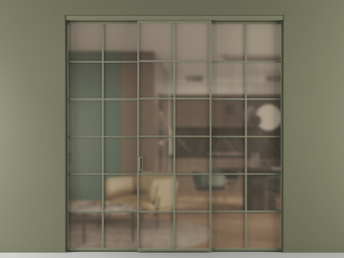 Перегородка Formato внутри проёма 3 створки АЛПР 040.05 Алюминий оливковый тёмный Сатинированное бронзовое стекло, триплекс Цена 14290 Br | Volhovec