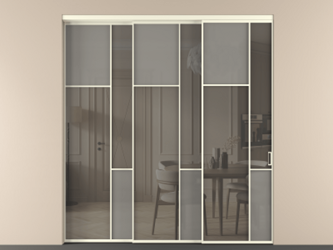 Перегородка Мозаик внутри проёма 3 створки с синхронным механизмом АЛПР 041.10 Алюминий молочно-белый Сатинированное серое стекло, триплекс, 6 мм + Прозрачное серое стекло, триплекс. Цена 23390 Br . Фабрика дверей Волховец 8 (800) 551 43 19 Перегородка Мозаик внутри проёма 3 створки с синхронным механизмом АЛПР 041.10 Алюминий молочно-белый Сатинированное серое стекло, триплекс, 6 мм + Прозрачное серое стекло, триплекс Цена 23390 Br | Volhovec