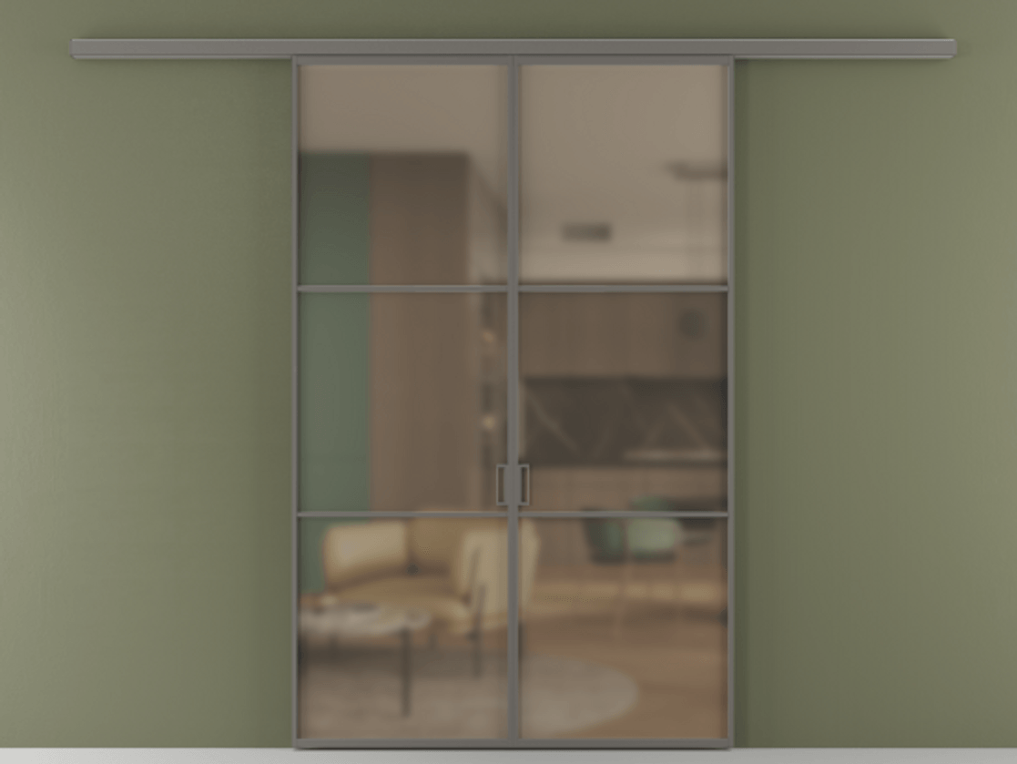 Перегородка Formato вдоль стены 2 створки АЛПР 040.03 Алюминий классический серый Сатинированное бронзовое стекло, триплекс Цена 12460 Br | Volhovec