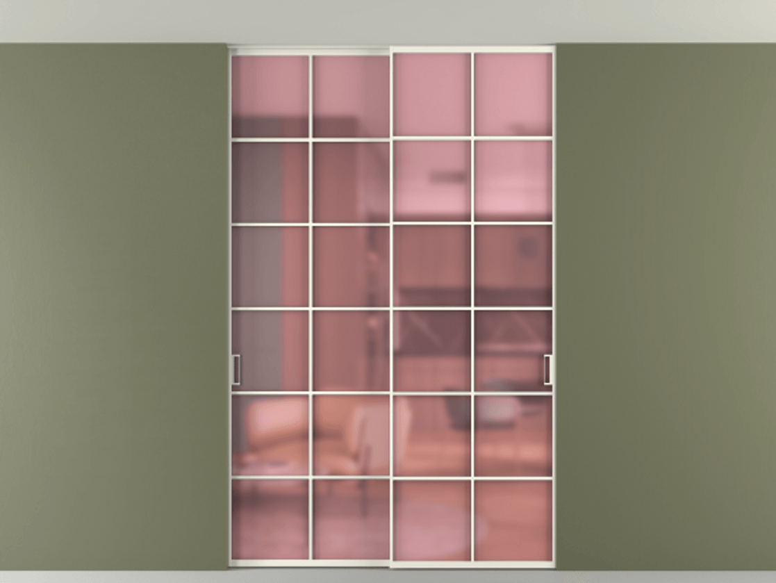 Перегородка Formato внутри проёма скрытое крепление в потолок 2 створки АЛПР 040.05 Алюминий жемчужный Сатинированное розовое стекло, триплекс Цена 14400 Br | Volhovec