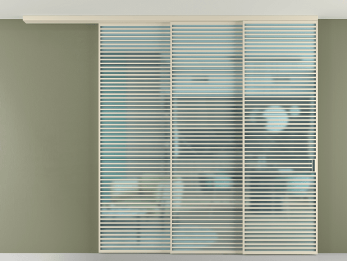 Перегородка Formato вдоль стены на потолок телескопик синхро 3 АЛПР 040.07 Алюминий бежево-серый Сатинированное голубое стекло, триплекс Цена 35000 Br | Volhovec