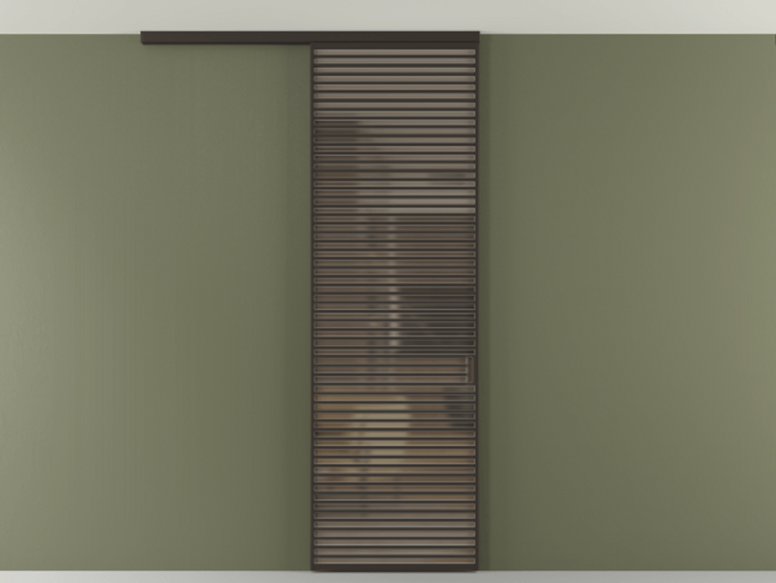 Перегородка Формато вдоль стены на потолок 1 створка АЛПР 040.07 Алюминий антрацит Сатинированное бронзовое стекло, триплекс Цена 10011 Br | Volhovec