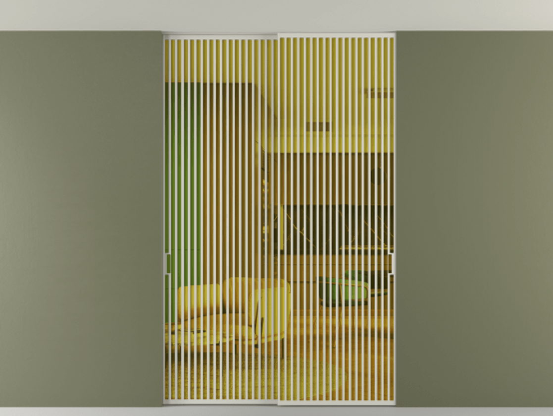 Перегородка Formato внутри проёма скрытое крепление в потолок 2 створки АЛПР 040.06 Алюминий тёплый серый Прозрачное жёлтое стекло, триплекс Цена 21900 Br | Volhovec