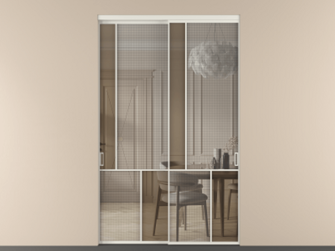 Перегородка Mosaic внутри проёма двустворчатая АЛПР 041.20 Алюминий Белый Mesh silver + Бронза прозрачное триплекс Цена 12310 Br | Volhovec