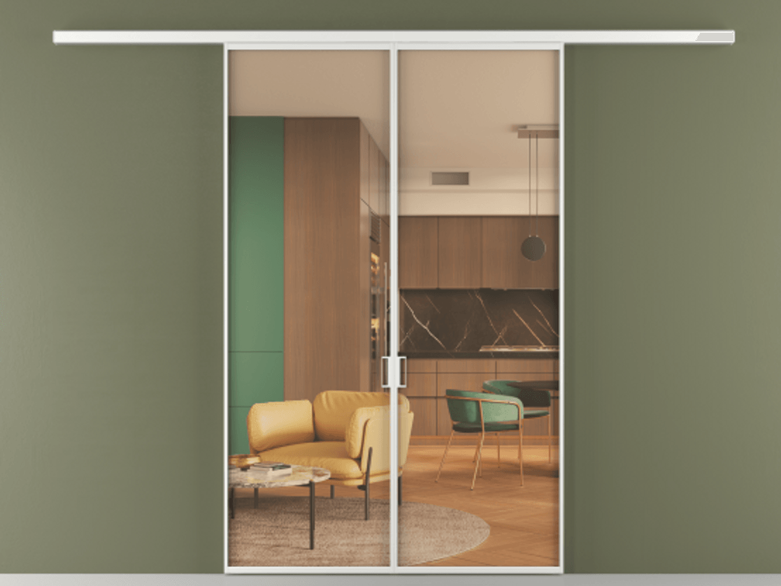 Перегородка Formato вдоль стены 2 створки АЛПР 040.01 Алюминий белоснежный Прозрачное оранжевое стекло, триплекс Цена 11900 Br | Volhovec