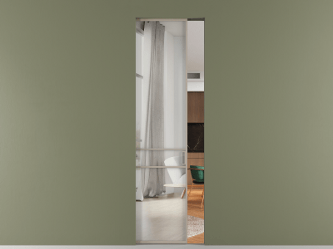 Перегородка Formato скрытый пенал 1 створка АЛПР 040.02 Алюминий бисквитный Двустороннее зеркало, триплекс , триплекс 6 мм Цена 9100 Br | Volhovec