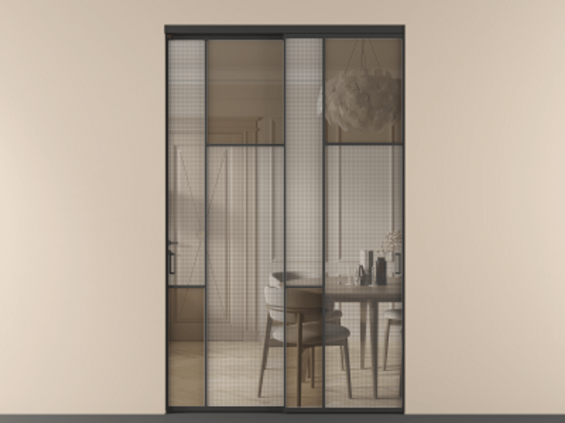 Перегородка Mosaic внутри проёма двустворчатая АЛПР 041.11 Алюминий Черный Mesh silver + Бронза прозрачное триплекс Цена 12310 Br | Volhovec