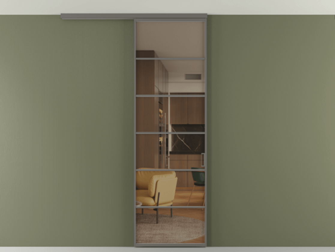 Перегородка Формато вдоль стены на потолок 1 створка АЛПР 040.04 Алюминий классический серый Прозрачное бронзовое стекло, триплекс Цена 5520 Br | Volhovec