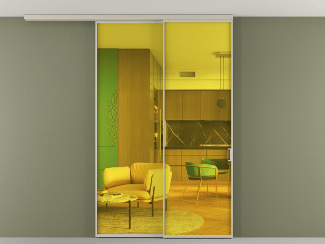 Перегородка Formato вдоль стены на потолок телескопик синхро 2 АЛПР 040.01 Алюминий светло-бежевый Прозрачное жёлтое стекло, триплекс Цена 14400 Br | Volhovec