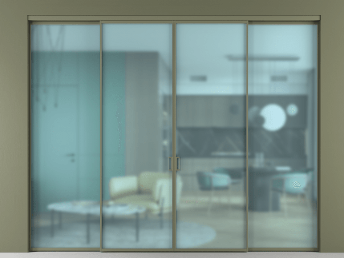 Перегородка Formato внутри проёма 4 створки АЛПР 040.01 Алюминий оливковый тёмный Сатинированное голубое стекло, триплекс. Цена 17100.8937 Br 1. Полотно 4 шт. (800/2100 мм)
2. Комплект установки раздвижной системы
3. Базовый комплект фурнитуры
4.Ручка RONDO. Фабрика дверей Волховец 8 (800) 551 43 19 Перегородка Formato внутри проёма 4 створки АЛПР 040.01 Алюминий оливковый тёмный Сатинированное голубое стекло, триплекс Цена 17100.8937 Br | Volhovec