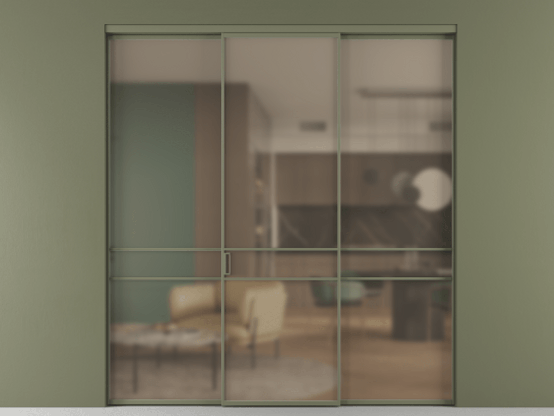 Перегородка Formato внутри проёма 3 створки АЛПР 040.02 Алюминий оливковый тёмный Сатинированное бронзовое стекло, триплекс Цена 12690 Br | Volhovec