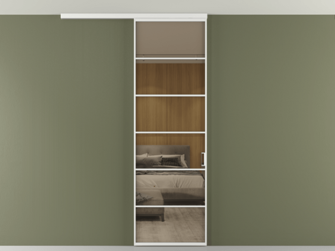 Перегородка Formato вдоль стены на потолок 1 створка АЛПР 040.04 Алюминий белоснежный Рефлективное бронзовое стекло "Стопсол", калёное Цена 7170 Br | Volhovec