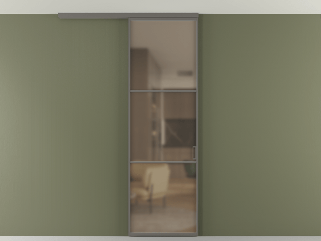 Перегородка Формато вдоль стены на потолок 1 створка АЛПР 040.03 Алюминий классический серый Сатинированное бронзовое стекло, триплекс Цена 5400 Br | Volhovec