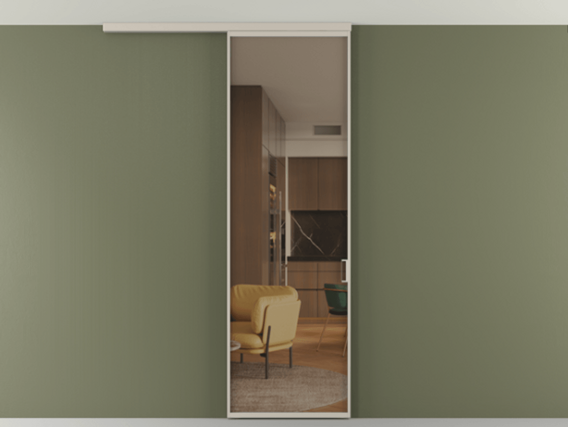 Перегородка Formato вдоль стены на потолок 1 створка АЛПР 040.01 Алюминий светло-бежевый Прозрачное бронзовое стекло, триплекс Цена 5150 Br | Volhovec