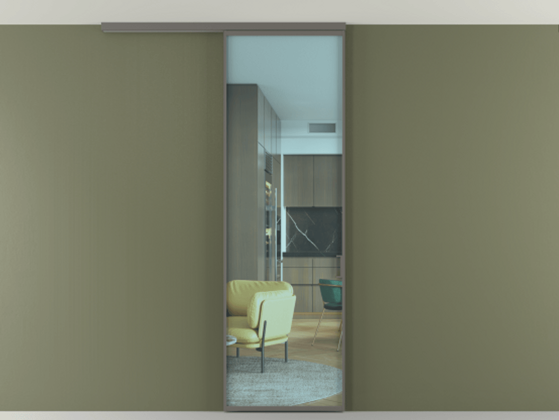 Перегородка Формато вдоль стены на потолок 1 створка АЛПР 040.01 Алюминий классический серый Прозрачное голубое стекло, триплекс Цена 4900 Br | Volhovec