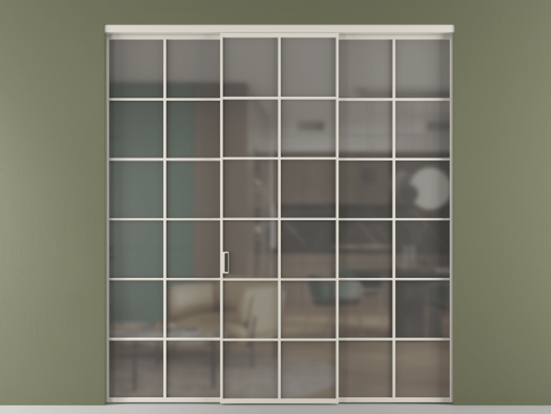 Перегородка Формато внутри проёма 3 створки АЛПР 040.05 Алюминий облачно-серый Сатинированное серое стекло, триплекс Цена 13620 Br | Volhovec