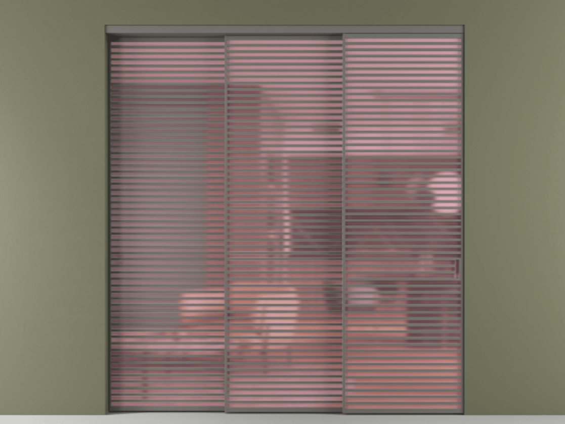 Перегородка Formato внутри проёма 3 створки с синхронным механизмом АЛПР 040.07 Алюминий классический серый Сатинированное розовое стекло, триплекс Цена 31000 Br  | Volhovec