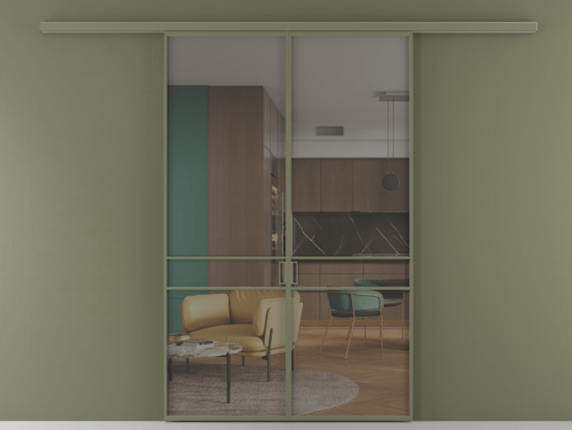 Перегородка Формато вдоль стены 2 створки АЛПР 040.02 Алюминий оливковый тёмный Прозрачное серое стекло, триплекс Цена 10450 Br | Volhovec