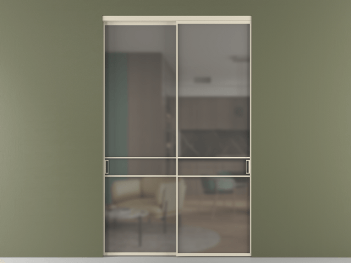 Перегородка Формато внутри проёма 2 створки АЛПР 040.02 Алюминий бежево-серый Сатинированное серое стекло, триплекс Цена 22710 Br  | Volhovec