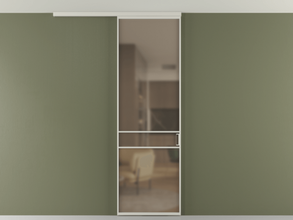 Перегородка Formato вдоль стены на потолок 1 створка АЛПР 040.02 Алюминий тёплый серый Сатинированное бронзовое стекло, триплекс Цена 5400 Br | Volhovec