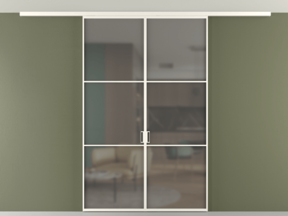 Перегородка Формато вдоль стены на потолок 2 створки АЛПР 040.03 Алюминий пудровый белый Сатинированное серое стекло, триплекс Цена 12190 Br | Volhovec