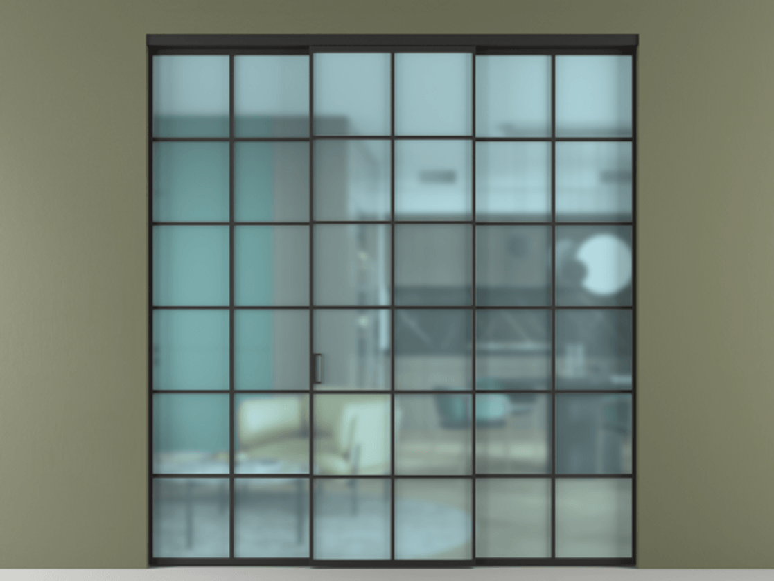 Перегородка Formato внутри проёма 3 створки АЛПР 040.05 Алюминий Черный Сатинированное голубое стекло, триплекс Цена 13700 Br | Volhovec