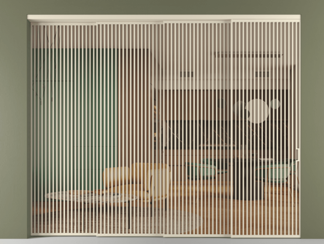 Перегородка Formato внутри проёма 4 створки с синхронным механизмом АЛПР 040.06 Алюминий бежево-серый Прозрачное оранжевое стекло, триплекс Цена 41600 Br | Volhovec