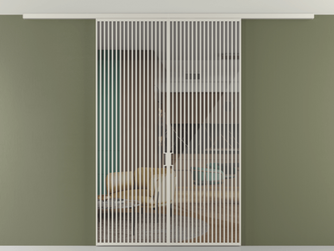 Перегородка Формато вдоль стены на потолок 2 створки АЛПР 040.06 Алюминий тёплый серый Рефлективное прозрачное стекло "Стопсол", калёное Цена 24570 Br | Volhovec