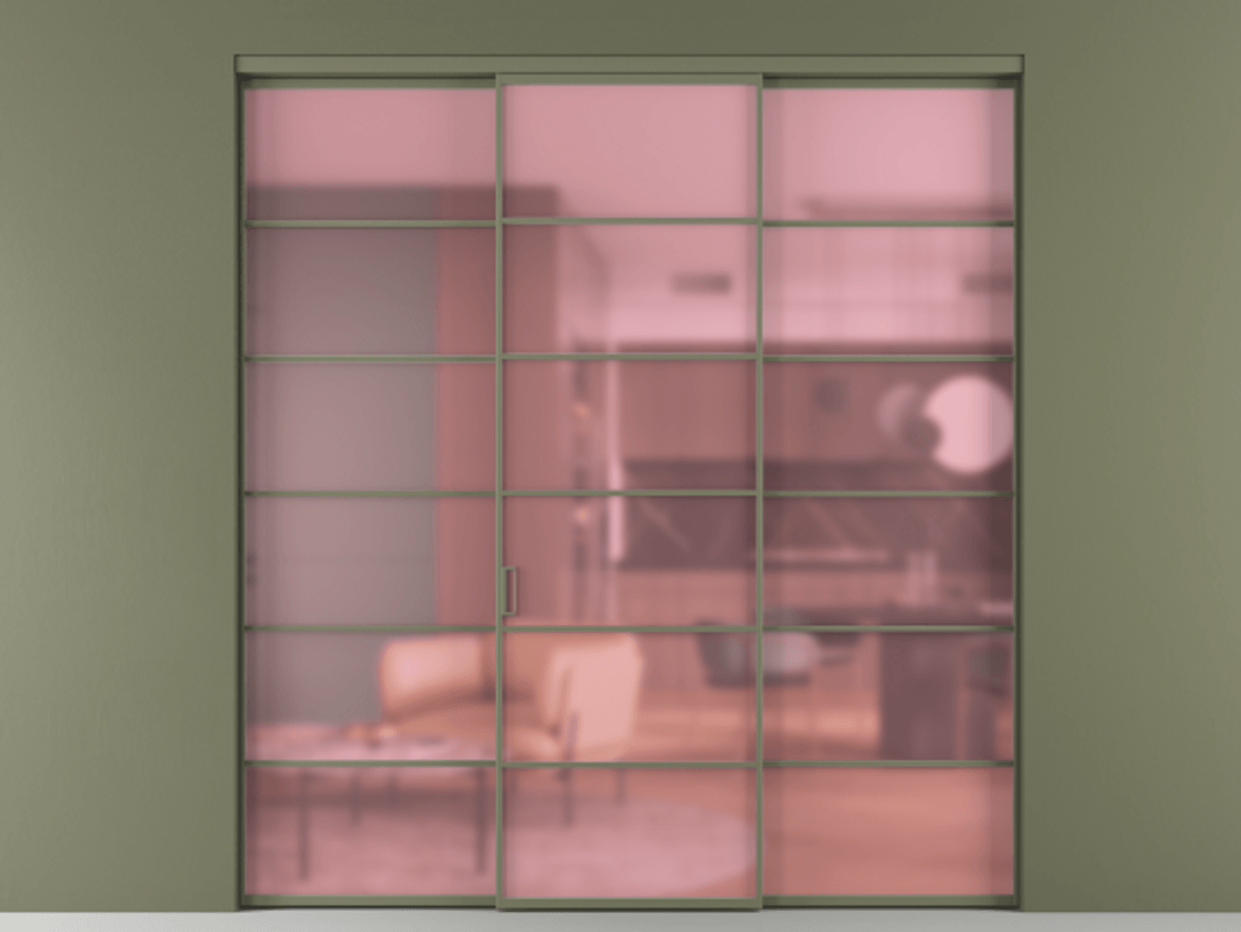 Перегородка Formato внутри проёма 3 створки АЛПР 040.04 Алюминий оливковый тёмный Сатинированное розовое стекло, триплекс. Цена 14300 Br 1. Полотно 3 шт. (800/2100 мм)
2. Комплект установки раздвижной системы
3. Базовый комплект фурнитуры
4.Ручка RONDO. Фабрика дверей Волховец 8 (800) 551 43 19 Перегородка Formato внутри проёма 3 створки АЛПР 040.04 Алюминий оливковый тёмный Сатинированное розовое стекло, триплекс Цена 14300 Br | Volhovec