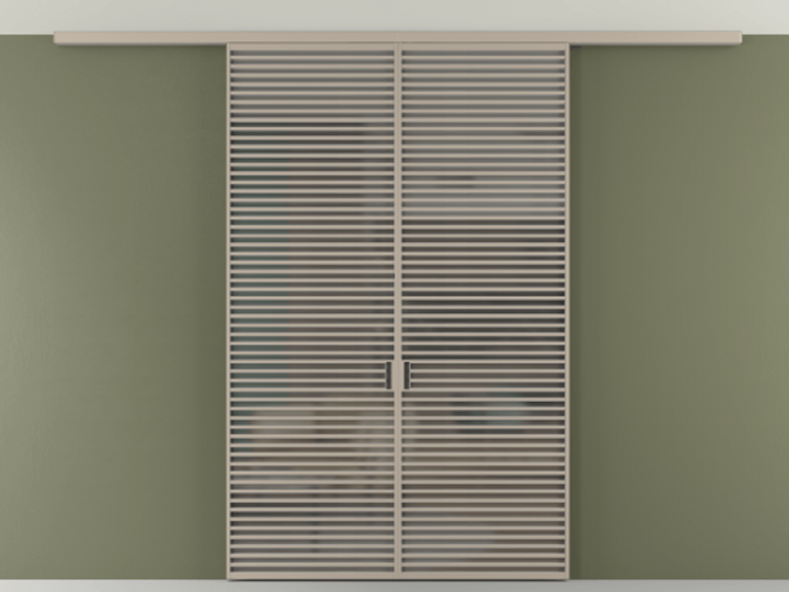 Перегородка Формато вдоль стены на потолок 2 створки АЛПР 040.07 Алюминий бисквитный Сатинированное серое стекло, триплекс Цена 19640 Br | Volhovec