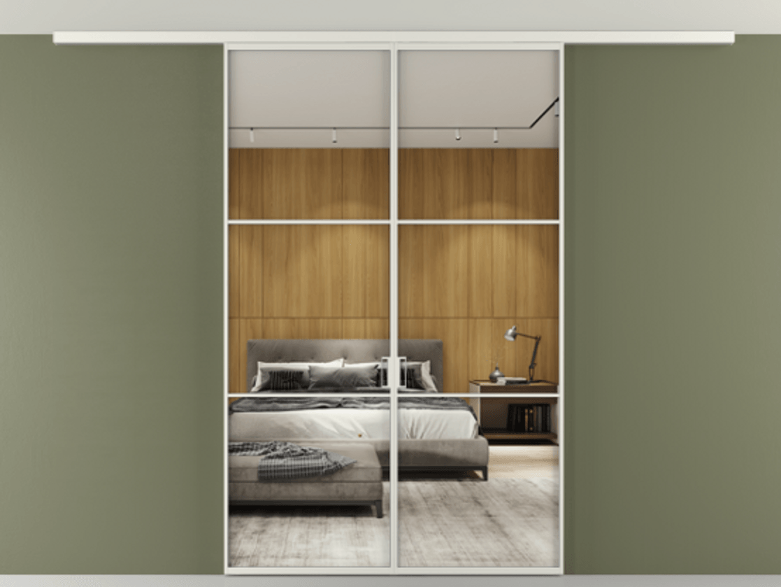 Перегородка Формато вдоль стены на потолок 2 створки АЛПР 040.03 Алюминий серый Двустороннее зеркало, триплекс , триплекс 6 мм Цена 12190 Br | Volhovec