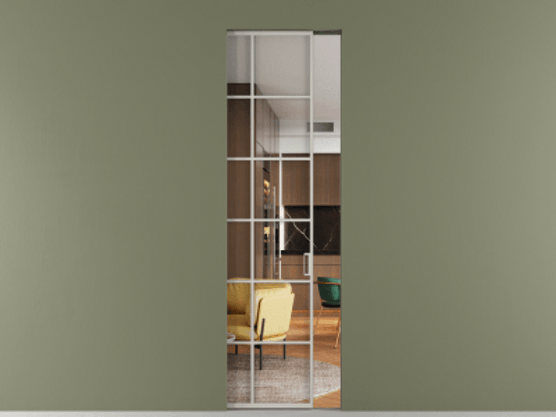 Перегородка Formato скрытый пенал 1 створка АЛПР 040.05 Алюминий тёплый серый Прозрачное стекло "Crystal Vision", калёное Цена 10000 Br | Volhovec