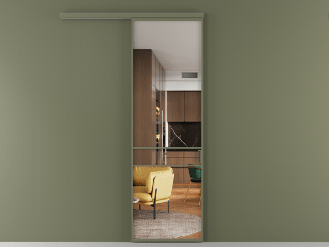 Перегородка Formato вдоль стены 1 створка АЛПР 040.02 Алюминий оливковый тёмный Прозрачное стекло "Crystal Vision", калёное Цена 6900 Br  | Volhovec