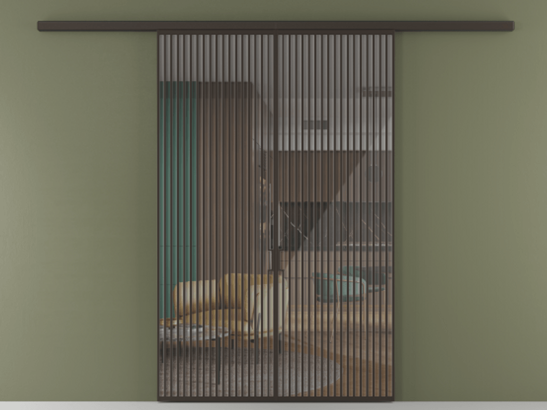 Перегородка Формато вдоль стены 2 створки АЛПР 040.06 Алюминий антрацит Рефлективное прозрачное стекло "Стопсол", калёное Цена 23790 Br | Volhovec