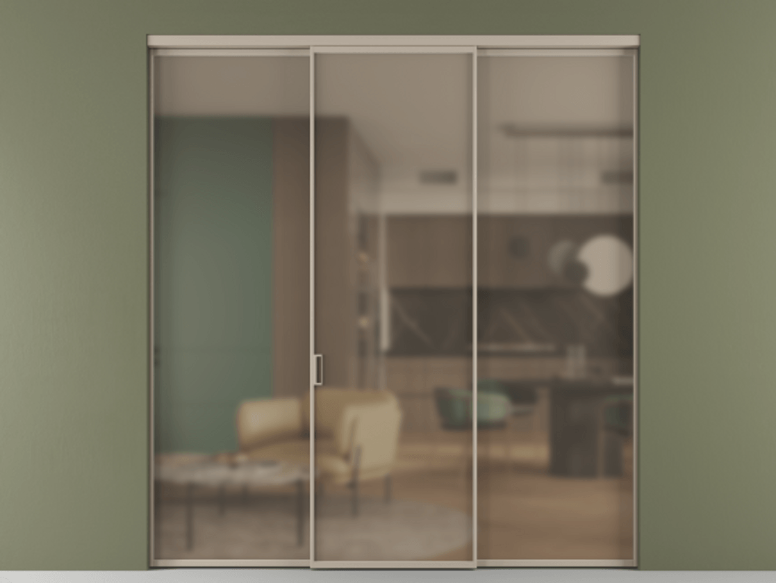 Перегородка Формато внутри проёма 3 створки АЛПР 040.01 Алюминий бисквитный Сатинированное бронзовое стекло, триплекс Цена 12040 Br | Volhovec