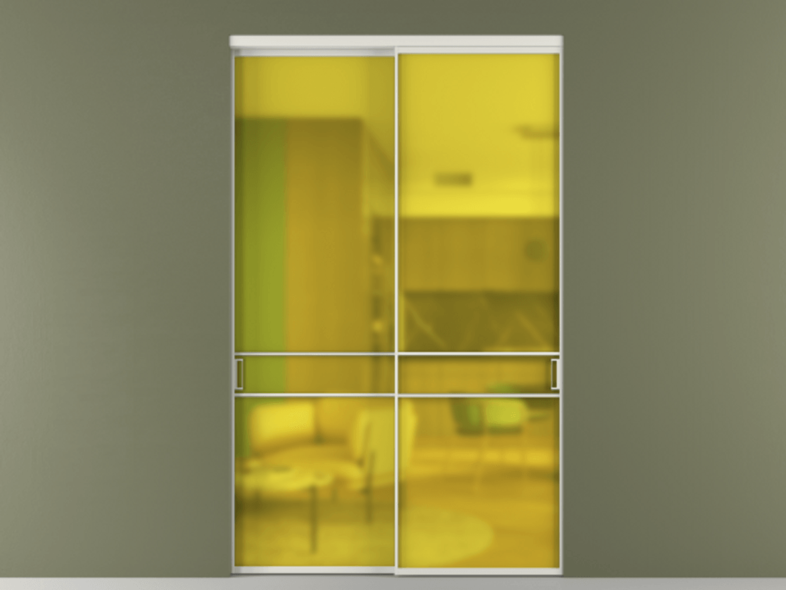 Перегородка Formato внутри проёма 2 створки АЛПР 040.02 Алюминий серый Сатинированное жёлтое стекло, триплекс Цена 23100 Br  | Volhovec