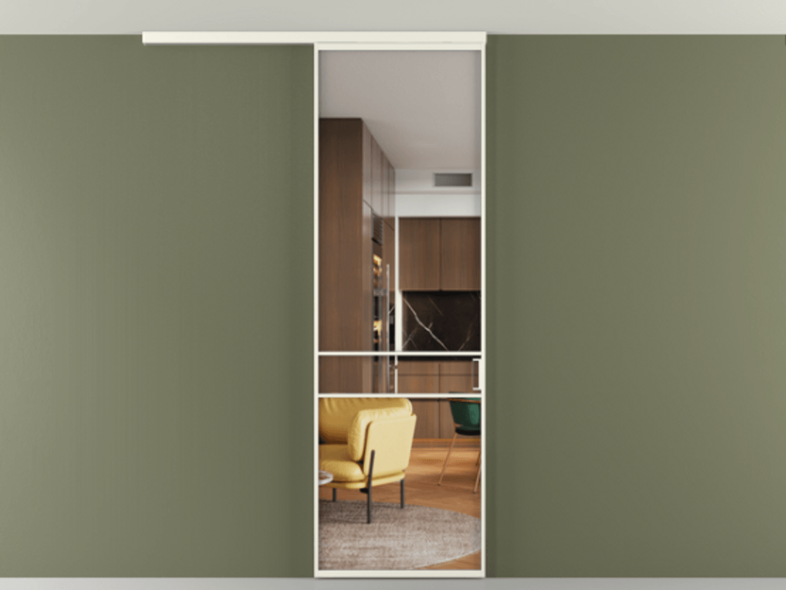 Перегородка Формато вдоль стены на потолок 1 створка АЛПР 040.02 Алюминий жемчужный Прозрачное стекло "Кристал Вижн", калёное Цена 6711 Br | Volhovec