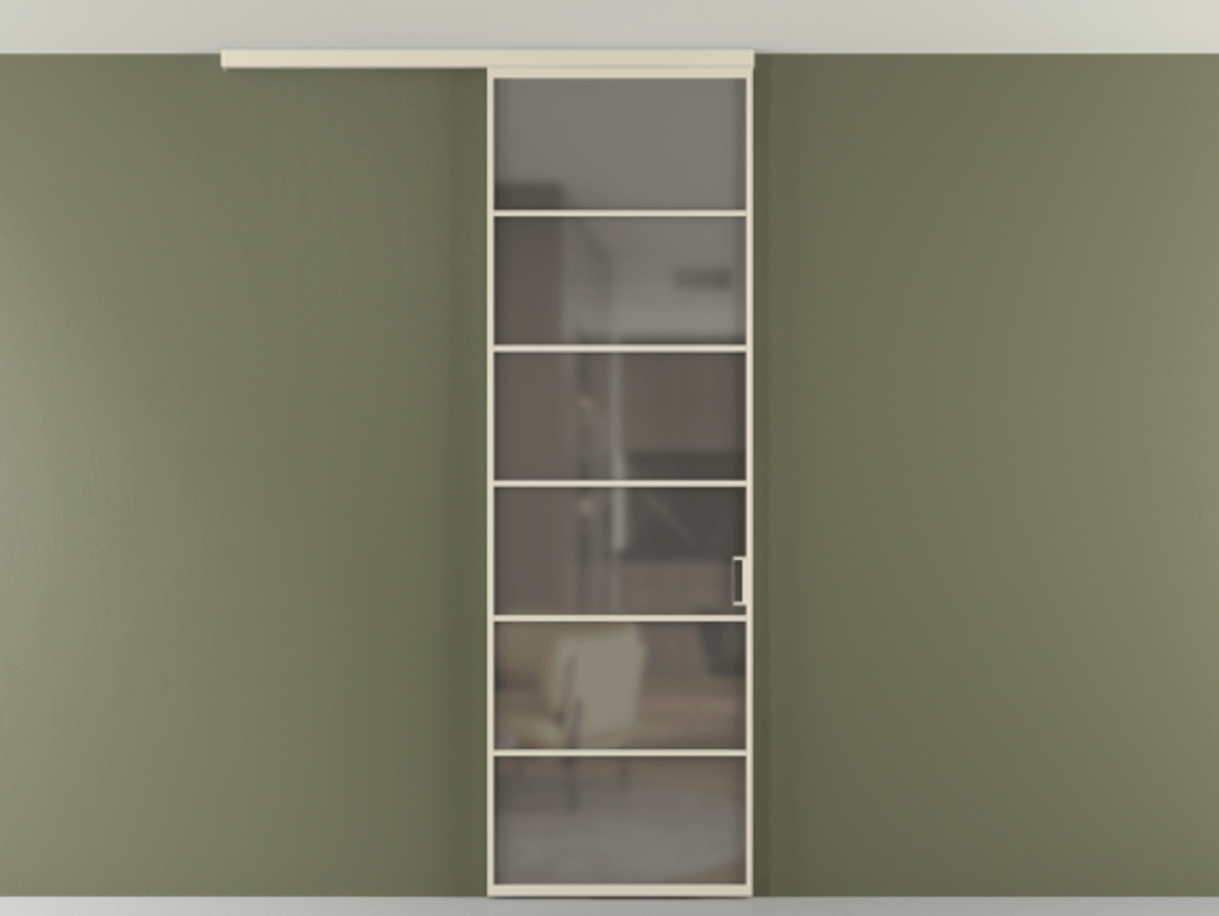 Перегородка Formato вдоль стены на потолок 1 створка АЛПР 040.04 Алюминий бежево-серый Сатинированное серое стекло, триплекс Цена 5770 Br | Volhovec