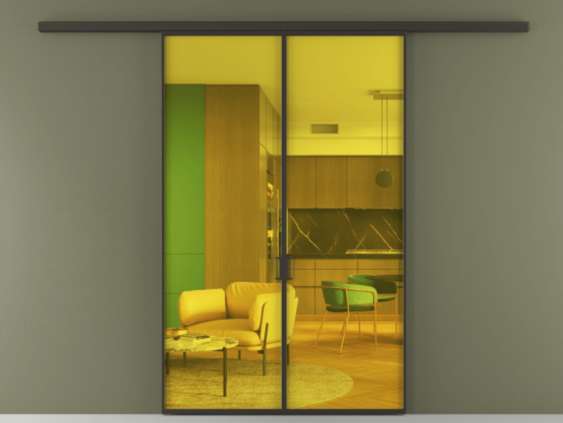 Перегородка Formato вдоль стены 2 створки АЛПР 040.01 Алюминий антрацит Прозрачное жёлтое стекло, триплекс Цена 11900 Br | Volhovec