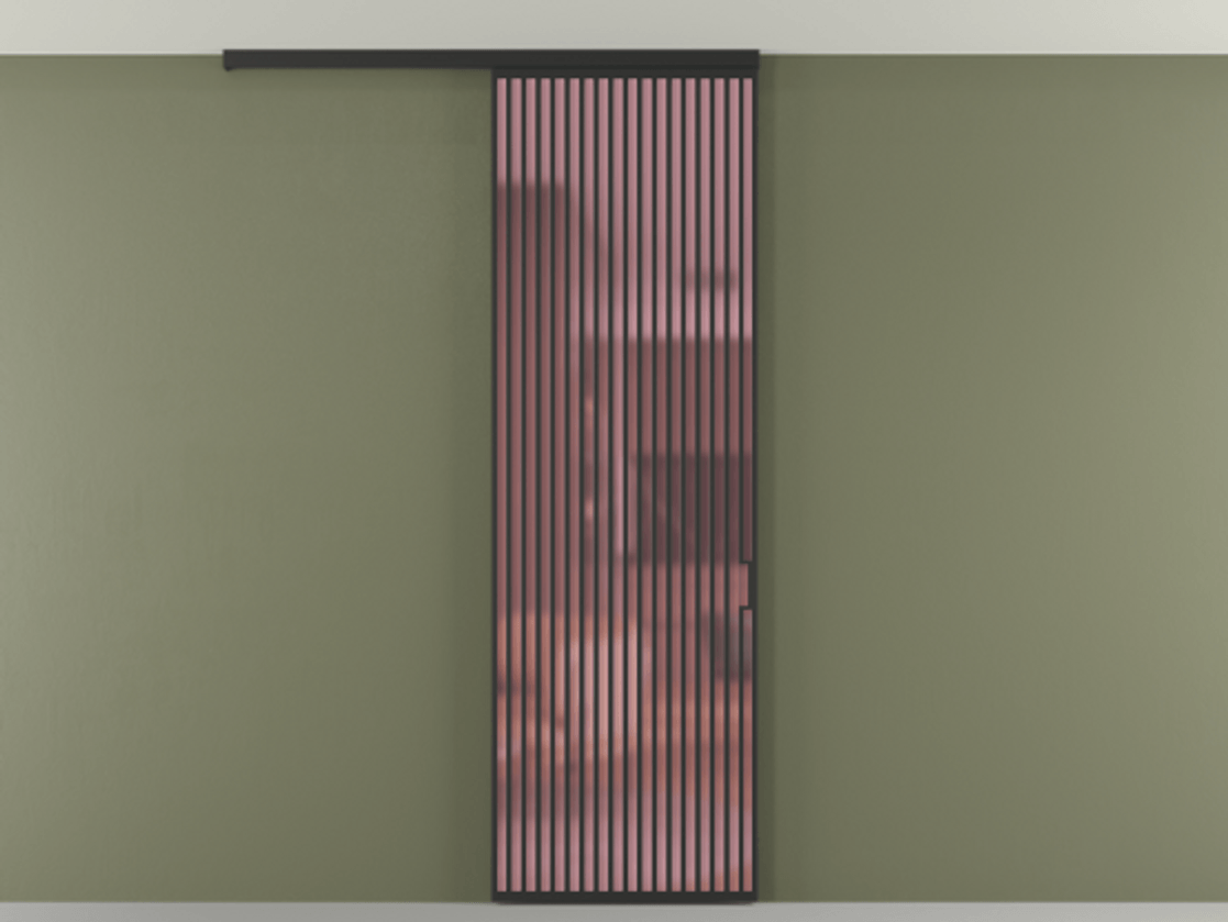 Перегородка Формато вдоль стены на потолок 1 створка АЛПР 040.06 Алюминий Черный Сатинированное розовое стекло, триплекс Цена 9100 Br | Volhovec