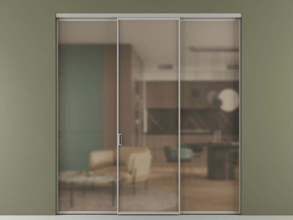 Перегородка Формато внутри проёма 3 створки АЛПР 040.01 Алюминий нейтральный серый Сатинированное бронзовое стекло, триплекс Цена 12040 Br | Volhovec