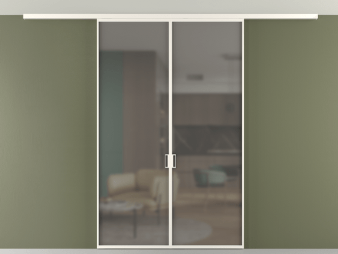 Перегородка Формато вдоль стены на потолок 2 створки АЛПР 040.01 Алюминий пудровый белый Сатинированное серое стекло, триплекс Цена 9500 Br | Volhovec