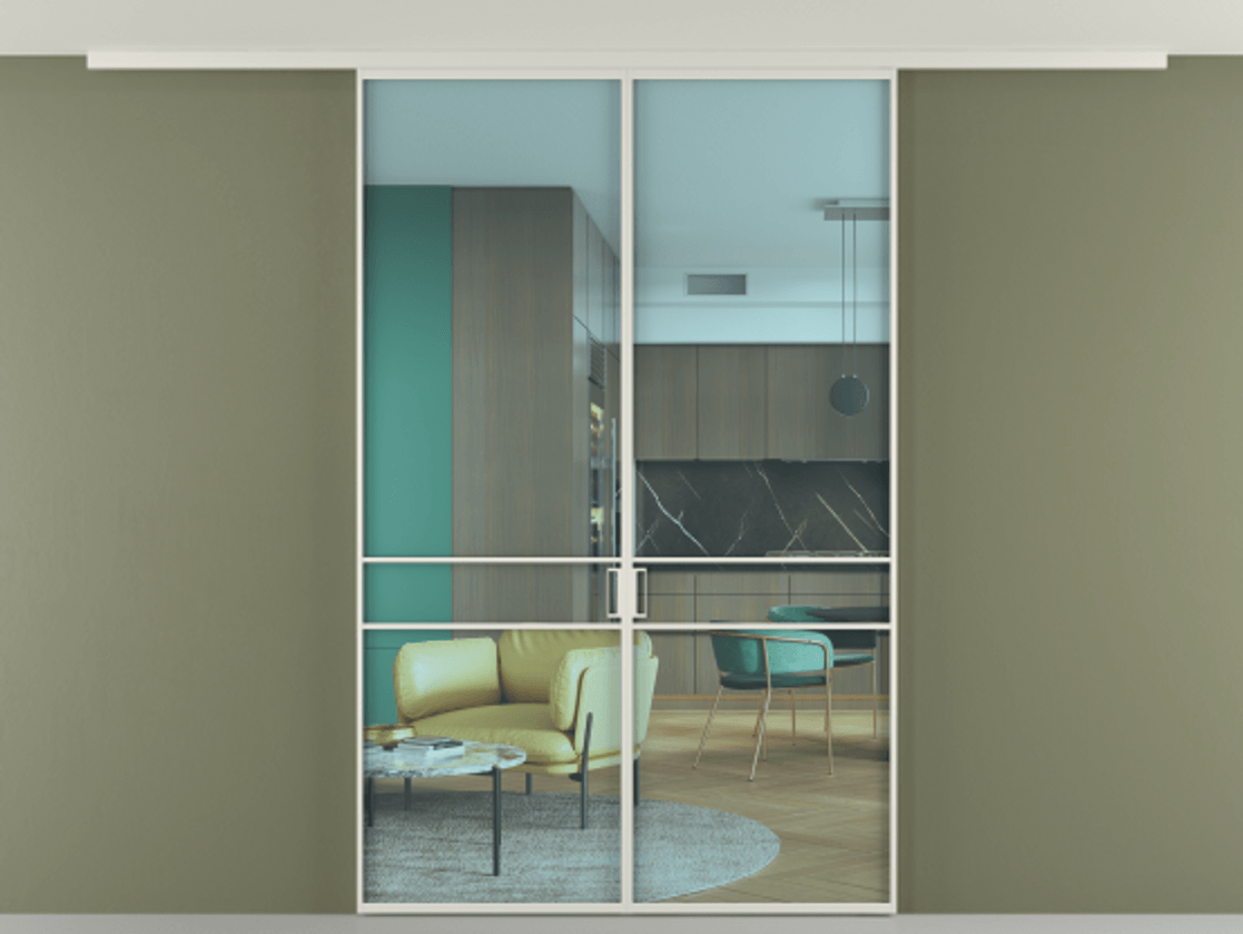 Перегородка Formato вдоль стены на потолок 2 створки АЛПР 040.02 Алюминий Белый Прозрачное голубое стекло, триплекс Цена 11700 Br | Volhovec