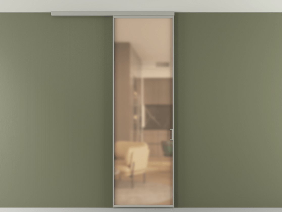 Перегородка Формато вдоль стены на потолок 1 створка АЛПР 040.01 Алюминий нейтральный серый Сатинированное оранжевое стекло, триплекс Цена 4900 Br | Volhovec