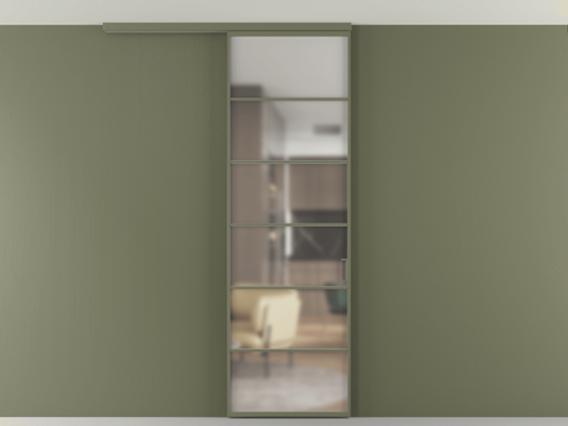 Перегородка Formato вдоль стены на потолок 1 створка АЛПР 040.04 Алюминий оливковый тёмный Сатинированное стекло "Мателюкс Кристал Вижн", калёное, матовое, каленое 6 мм Цена 7170 Br | Volhovec