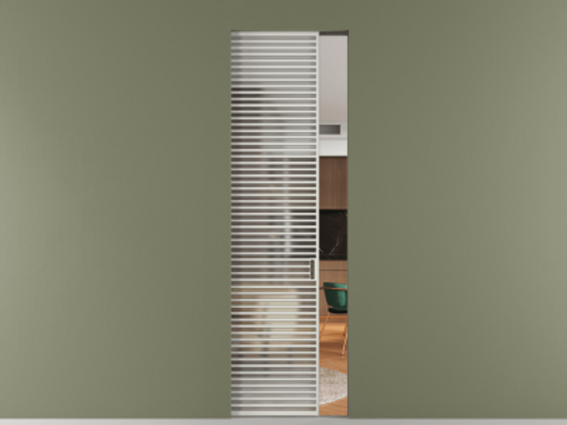 Перегородка Formato скрытый пенал 1 створка АЛПР 040.07 Алюминий Белый Сатинированное стекло "Мателюкс Кристал Вижн", калёное, матовое, каленое 6 мм Цена 9240 Br | Volhovec