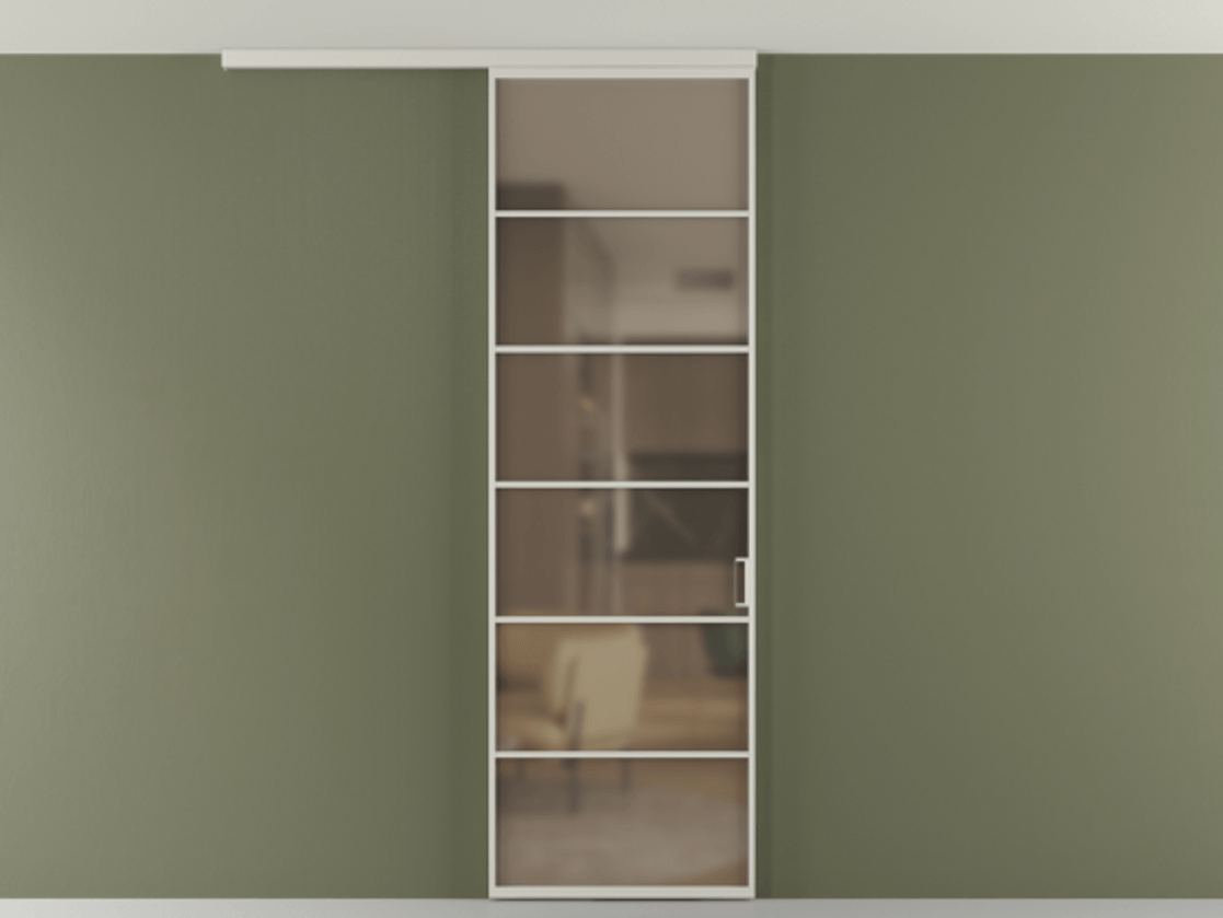 Перегородка Formato вдоль стены на потолок 1 створка АЛПР 040.04 Алюминий тёплый серый Сатинированное бронзовое стекло, триплекс Цена 5770 Br | Volhovec